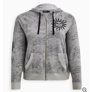 Torrid Lovesick Sun and Moon Grey wash zip hoodie